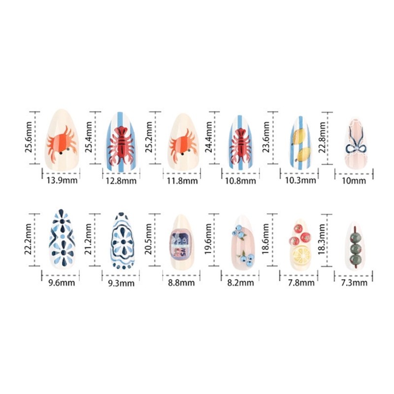 Press On Nail with Blue White Art Design False Nail for Travel Casual Outings