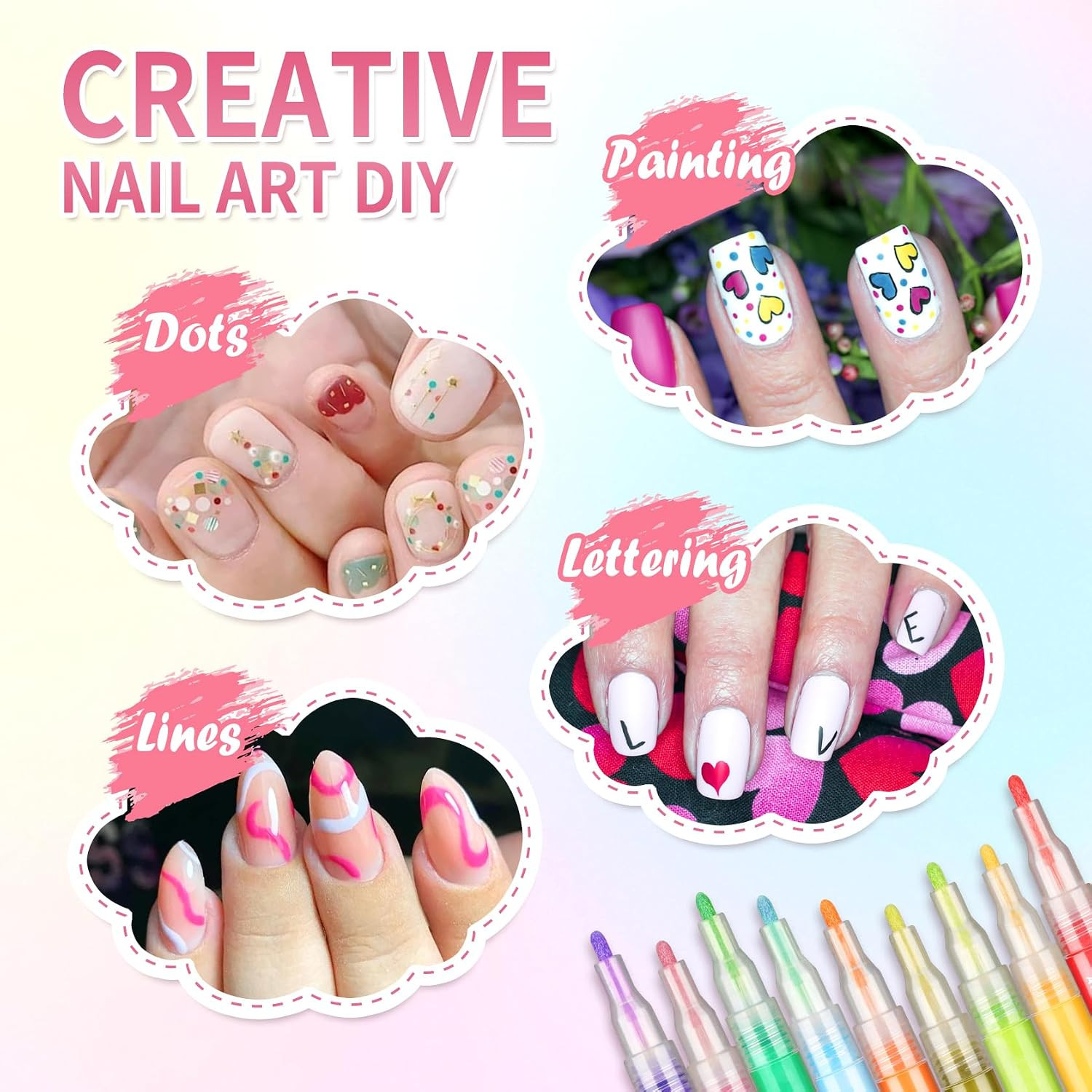 Nail Art Pens for Painting Nails,12 Colors Nail Polish Pens Quick Dry,3D Acrylic