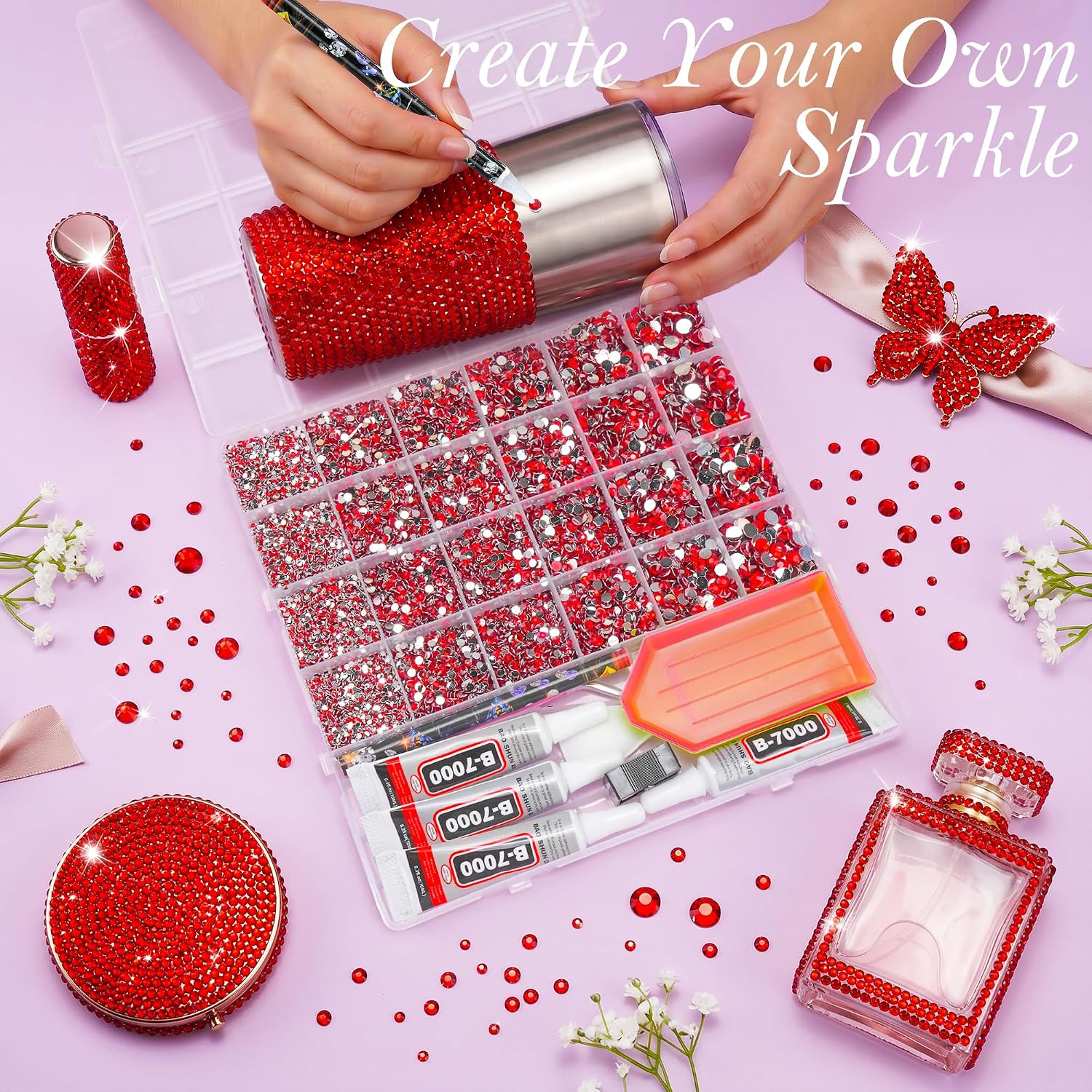 35000PCS Red Rhinestones for Bedazzling 2/3/4/5/6Mm, Bedazzler Kit with Rhinesto