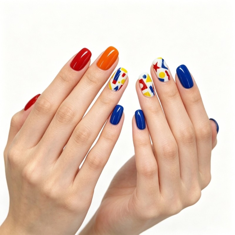 ABS Press On Nail Tips with Playful Geometric Color Artificial Nail