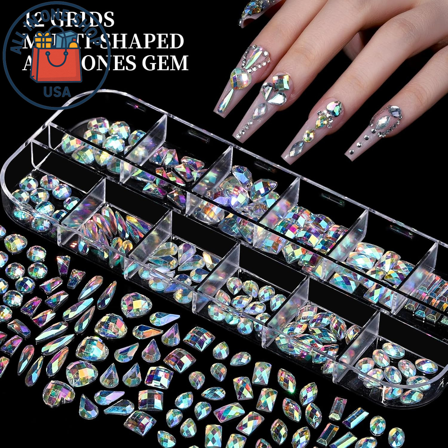 Nail Charms and Rhinestones Kit with 8 Boxes of Colorful Gems