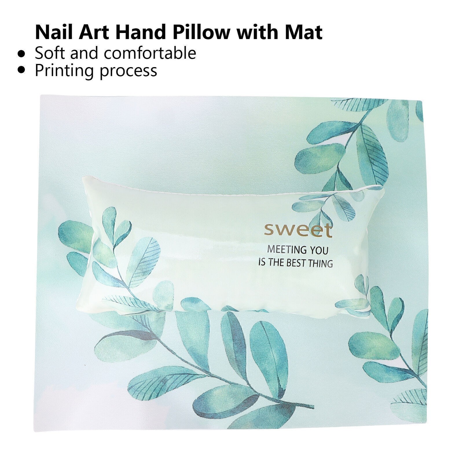 Comfortable Nail Art Hand Pillow with Mat Detachable Green Leaves Pattern