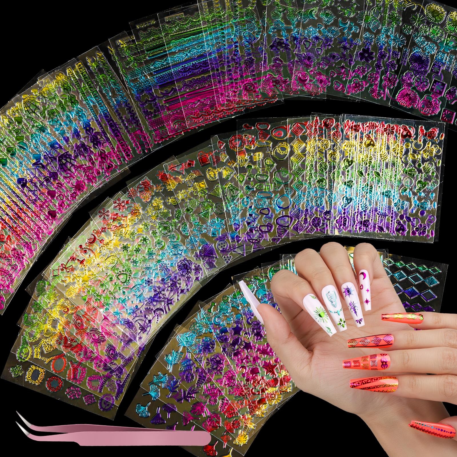 50 Sheets Nail Art Stickers, Rainbow Nail Rainbow Classic Design/Rainbow Line