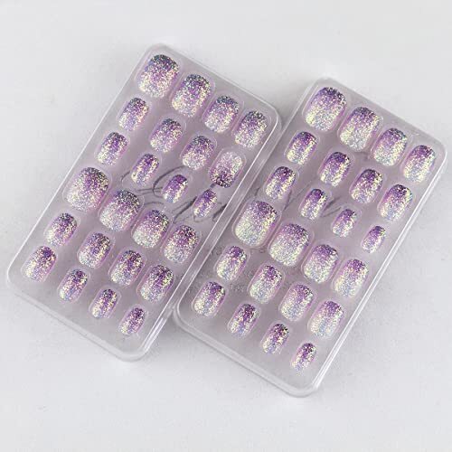 24 Pcs Gradient Kids Press on Nails Pre-glue Children False Nails Short Purple