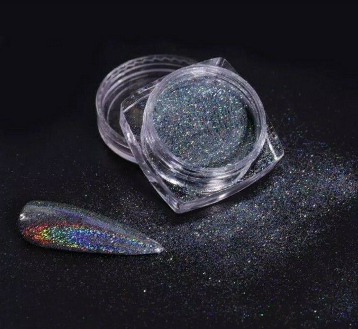 Holographic Nail Glitter Powder 4 piece SET Silver Grey Black Gold Unicorn Laser