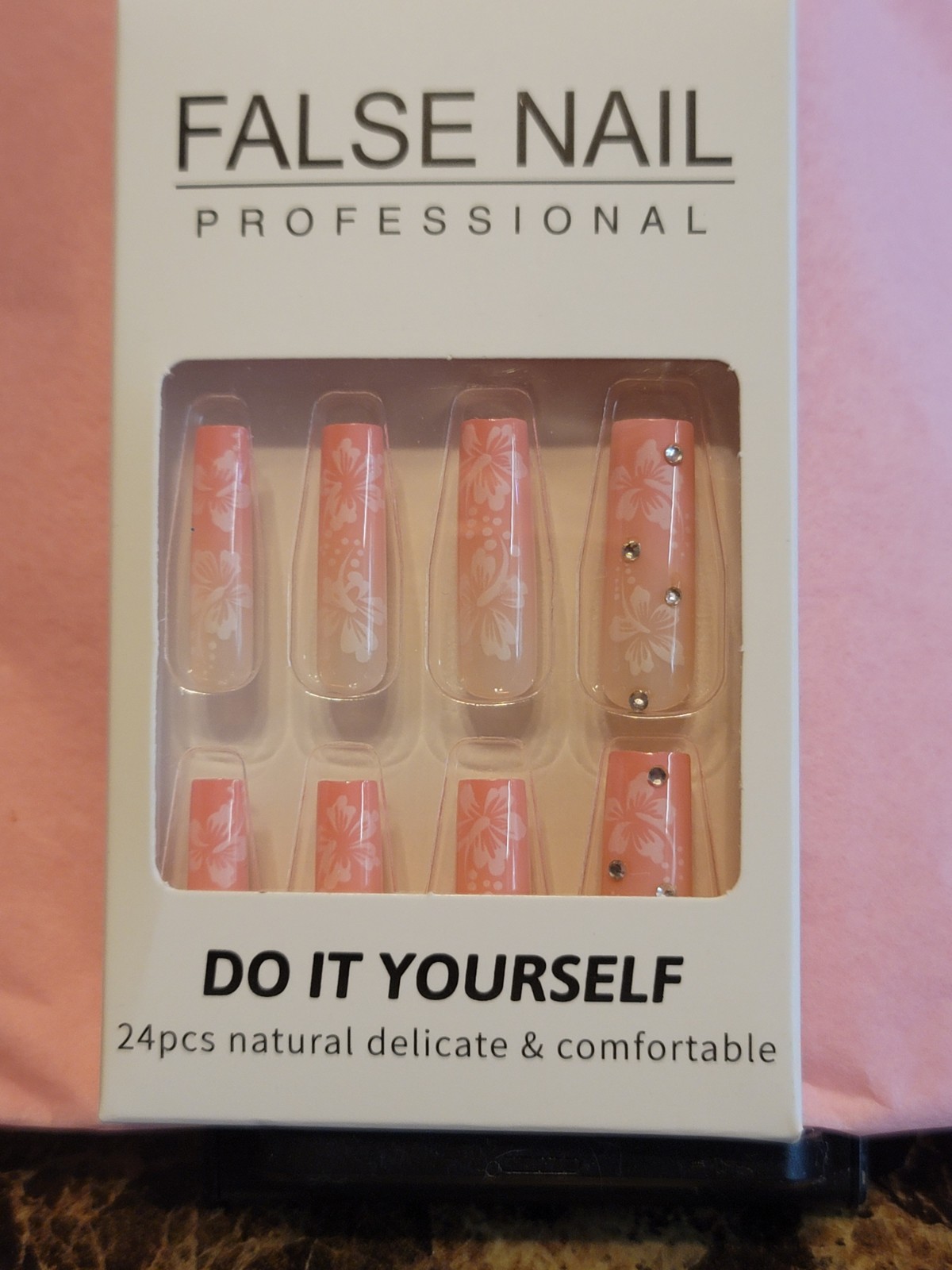 LONG Square Ombre Ballerina Shaped Nails 24 Pcs