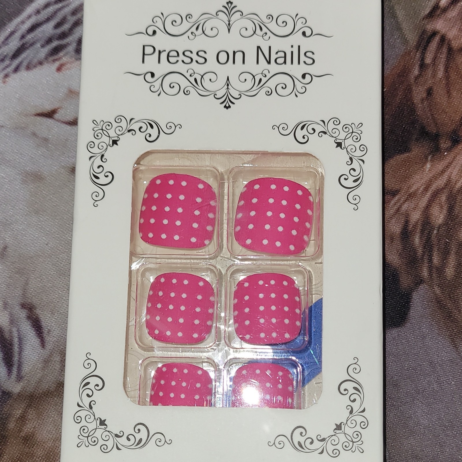 Pre-Designed Press-On ToeNails Short Square Pink White Polka Dot