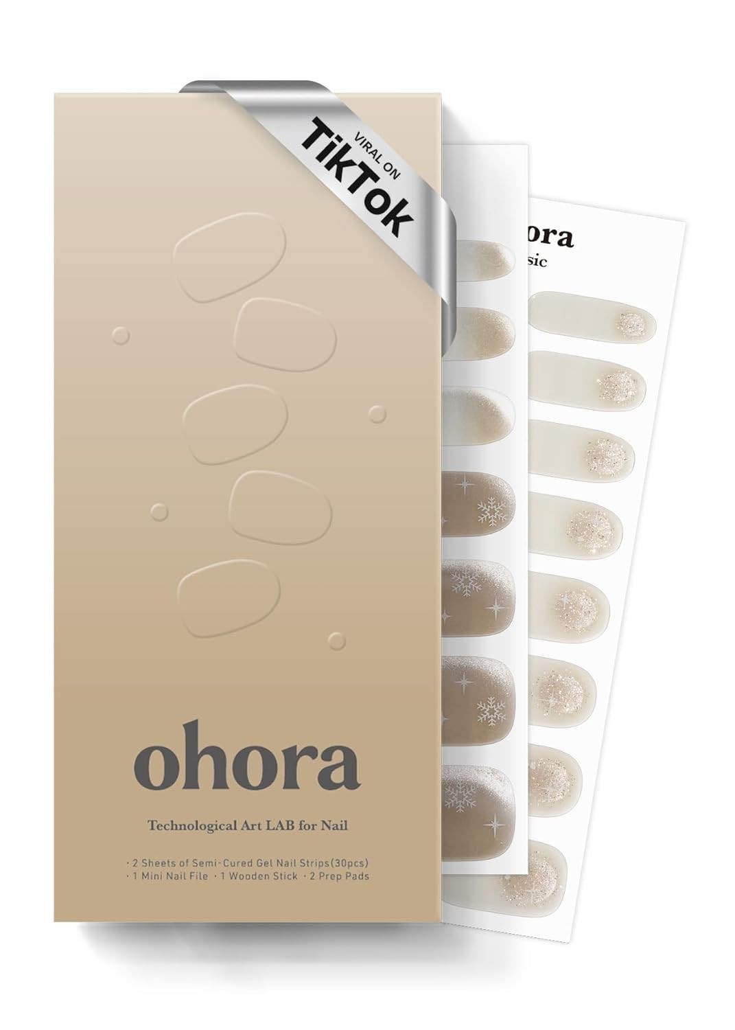 ohora Semi Cured Nail Strips: Snow Spell Pearl White UV/LED Lamp, Salon Quality