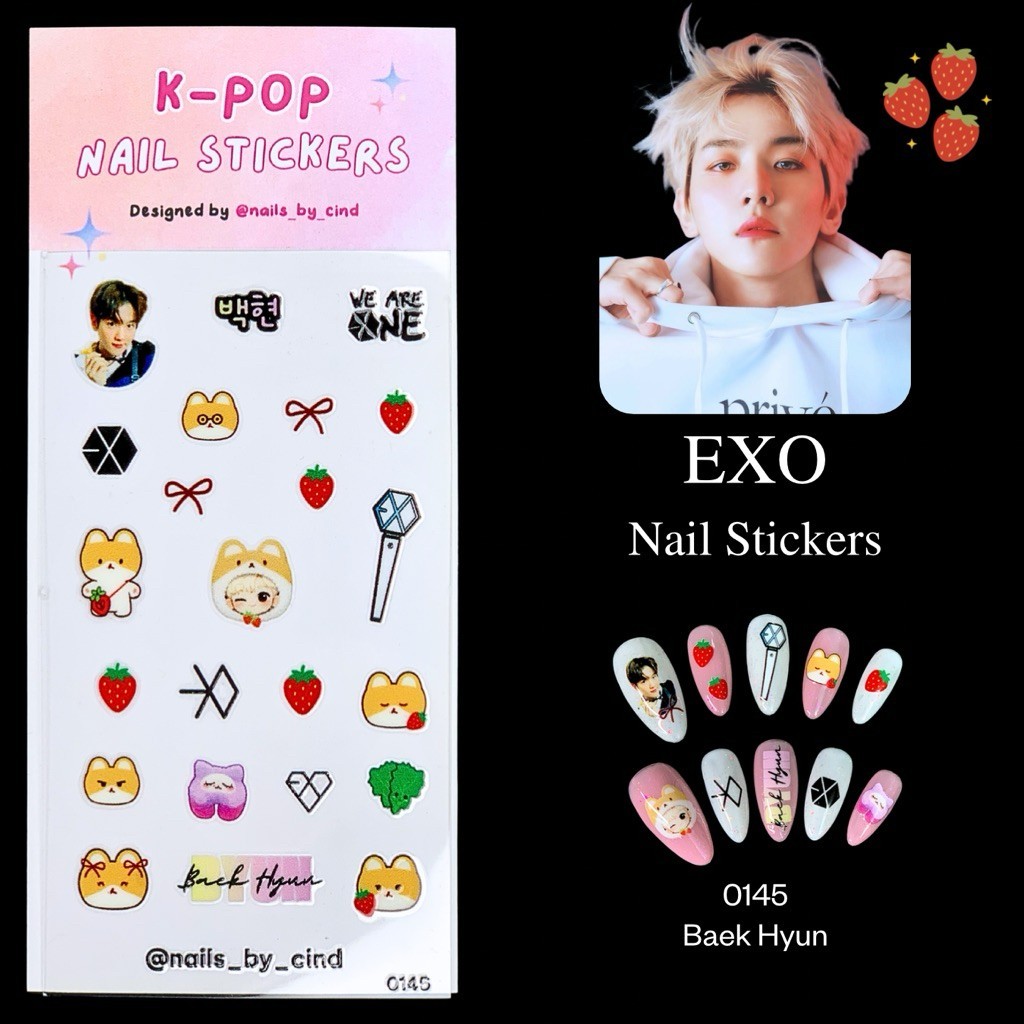 EXO KPOP NAIL STICKER FAN MADE KOREA KAI D.O LAY CHEONYEOL SUHO BAEKHYUN I Z10
