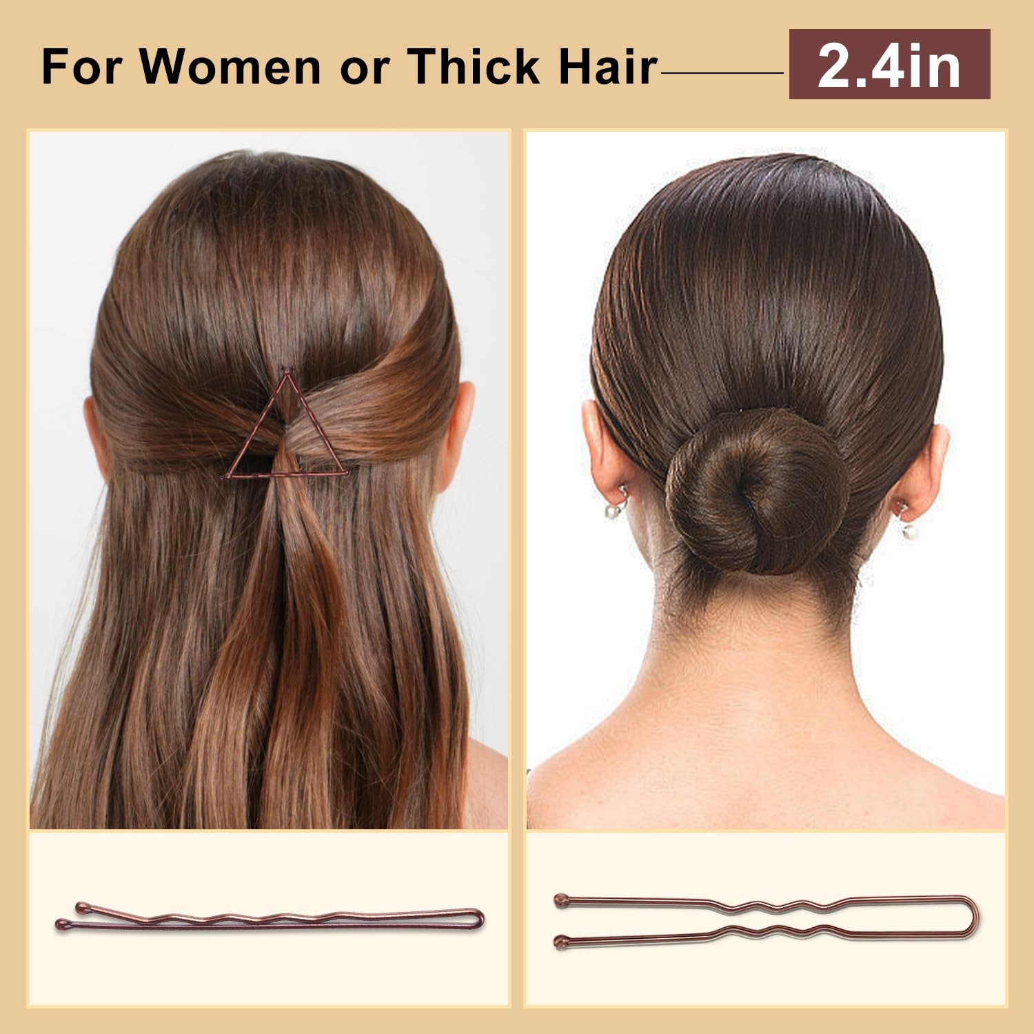 TsMADDTs Bobby Pins Brown U Shaped Hair for Ballet Buns Women A-Brown
