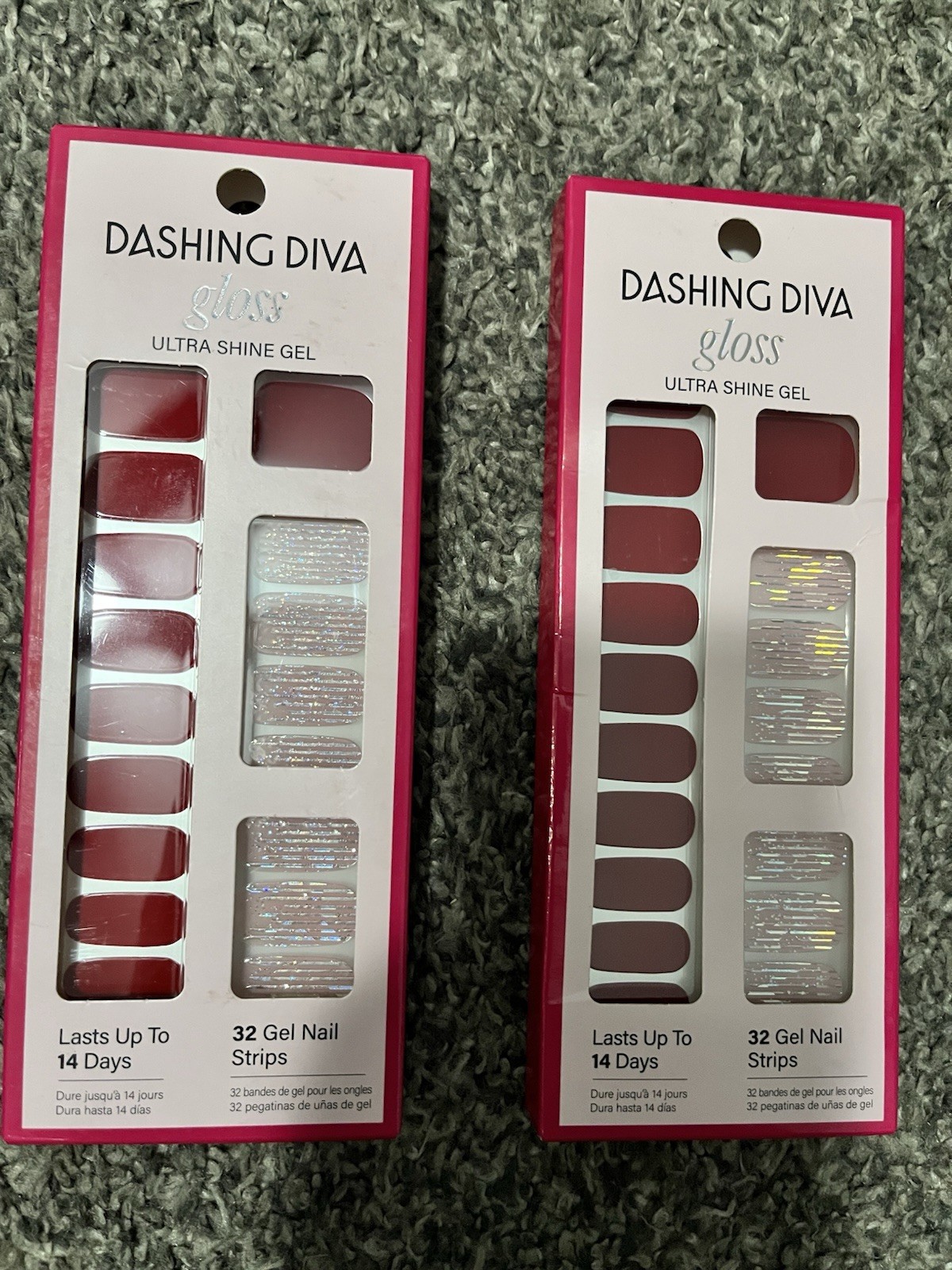 2 pk Dashing Diva Gloss Ultra Shine Gel Nail Strips Dance Floor Valentines LOT