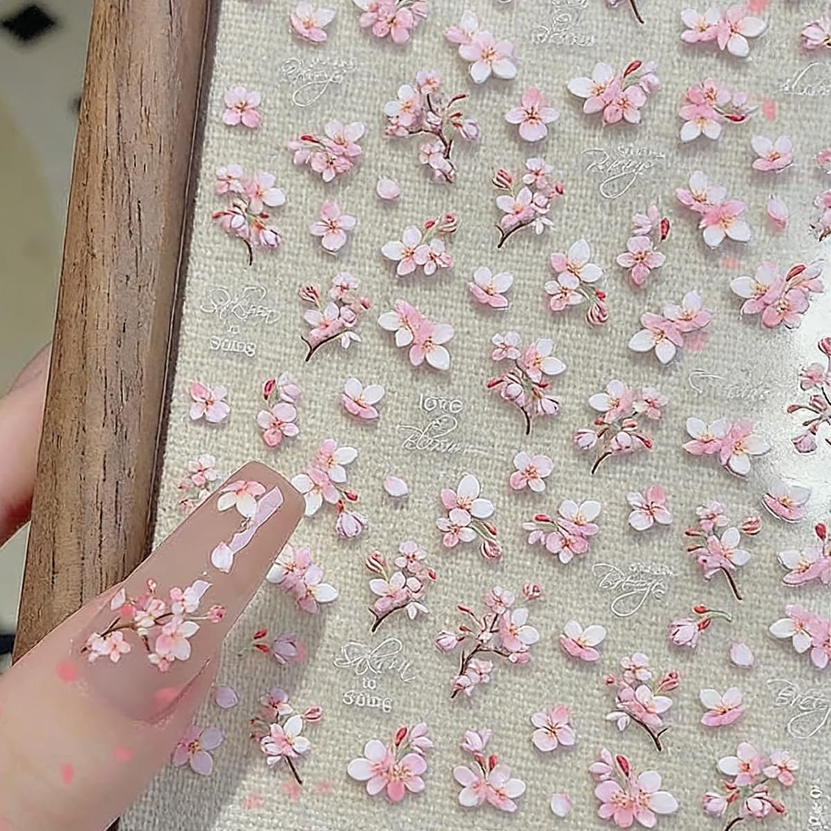 1Pcs Spring Nail Stickers Pink Cherry Blossoms Nail Decals 3D Self Adhesive Flow