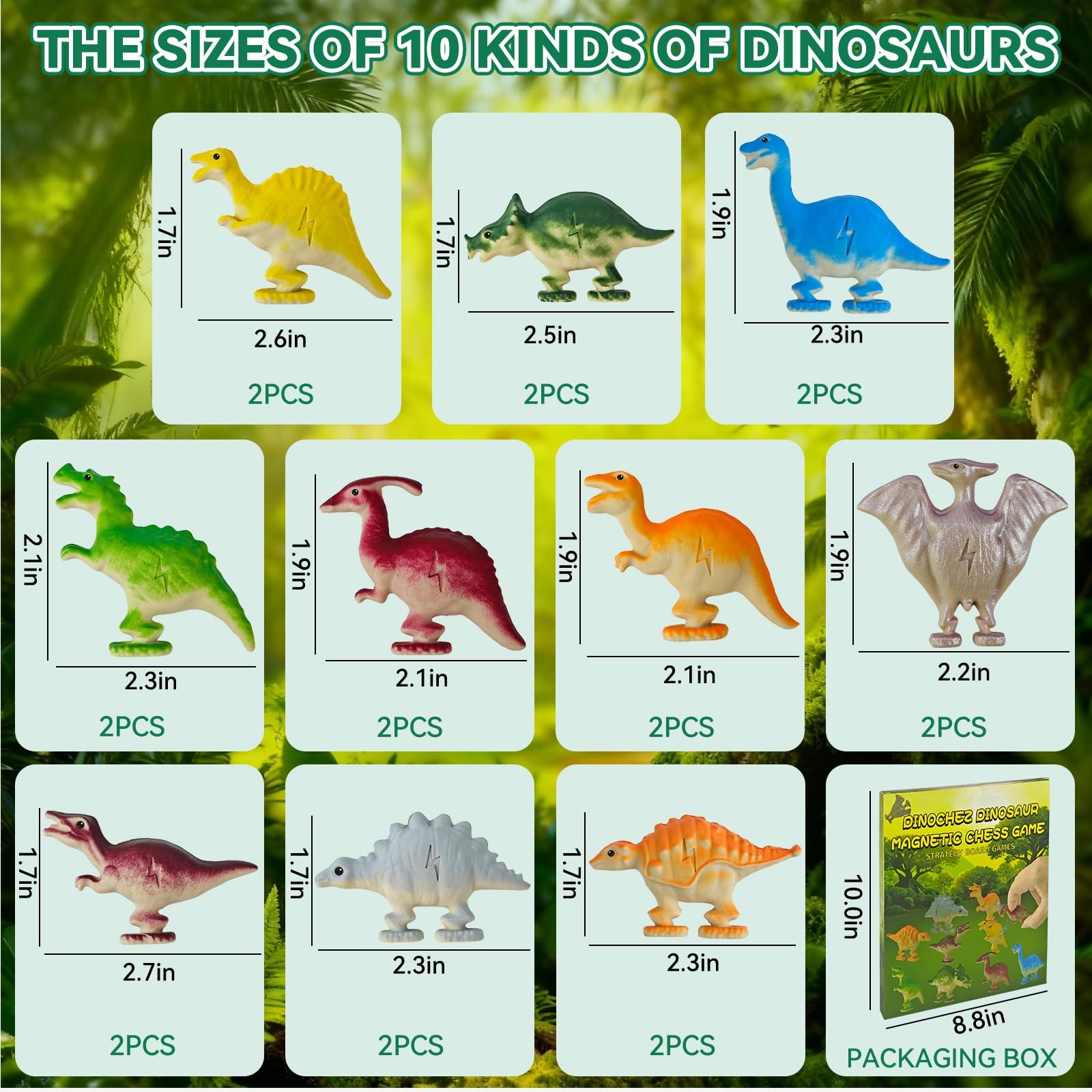 Dinochez Dinosaur Chess Game, 20Pcs Easter Small, Green and Brown