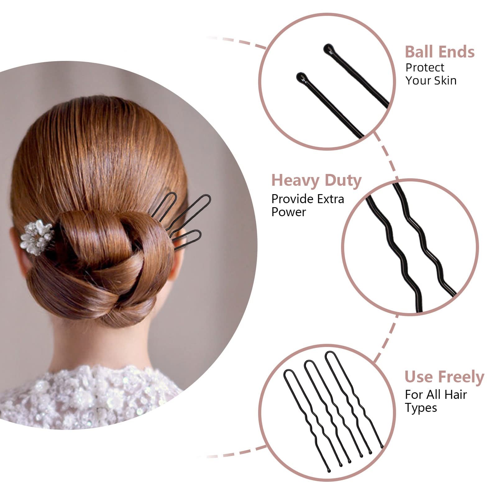 U Shaped Hair Pins for Buns, 100 PCS 2.8″ 100 Count (Pack of 1), Black