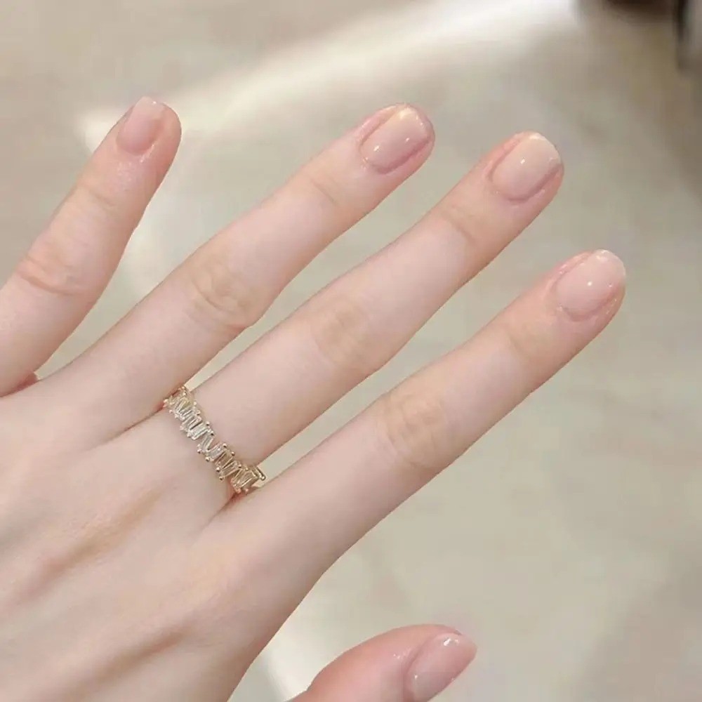 American White Tip Natural Nude Gloss Short-Square Reusable Press On False Nail