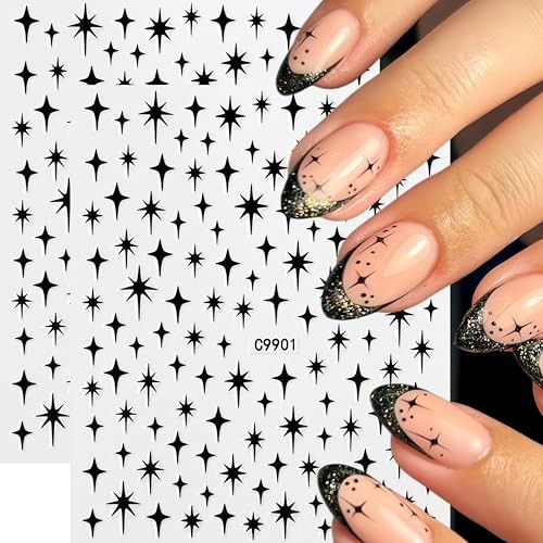 12pcs Star Nail Art Stickers Decals 3D Silver Gold Black Rose Gold Style03