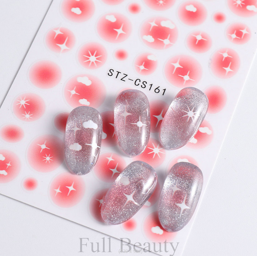 Nail Art Stickers Decals Sky Pink White Cloud Sun Moon Stars DIY CS161 NS40