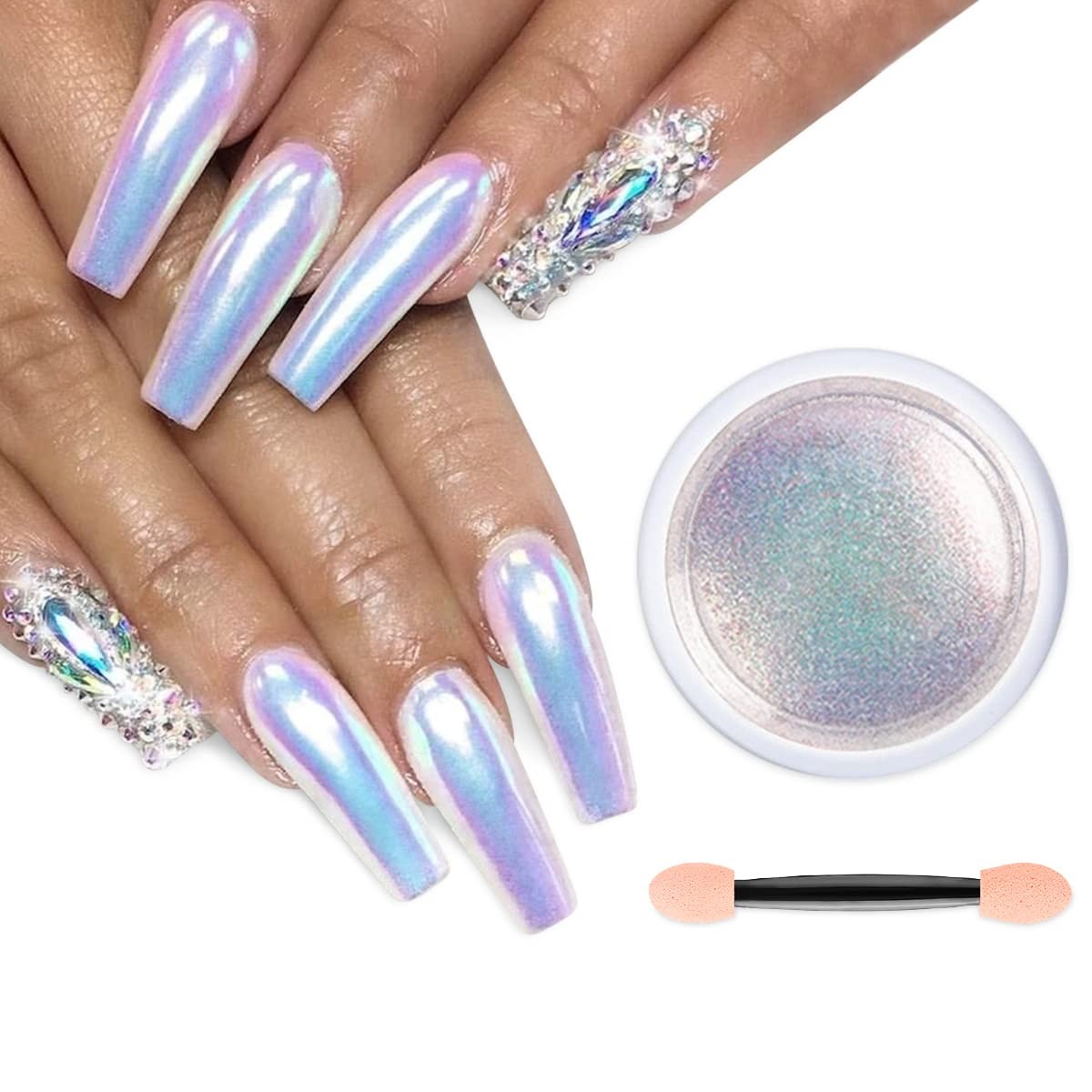 1 Jar Unicorn Chrome Nail Powder Pearl Iridescent Metallic