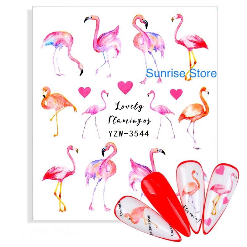 Nail Art Water Transfer Sticker Flamingo Bird Heart Decals Manicure