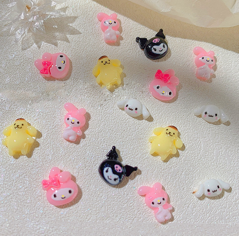 2Pcs Resin 3D Cartoon Puppy Bow Kitty Cat Dog Nail Art phone Case Sticker NS31