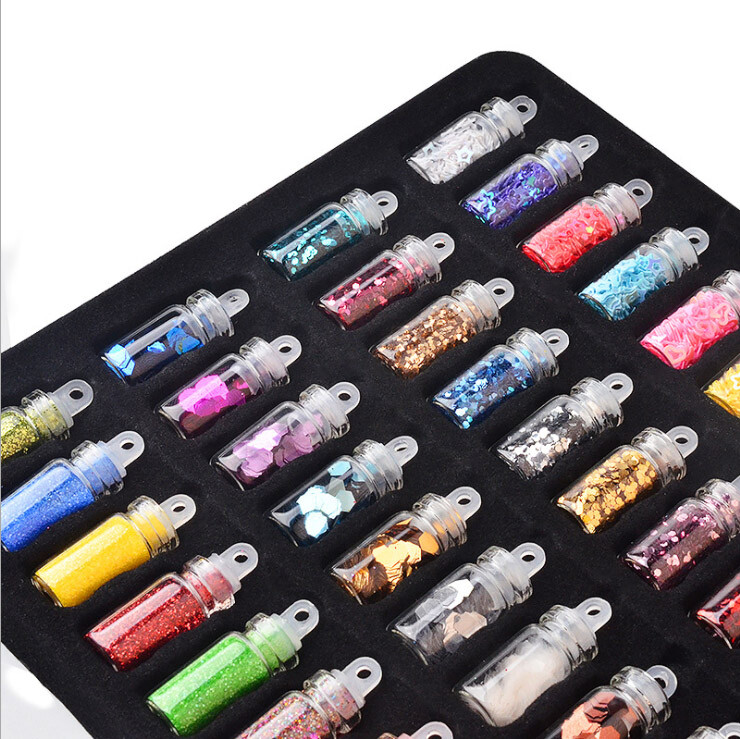 48 Bottles Mini Nail Art Charms Sequin Glitter Powder Caviar Beads Set Crafts