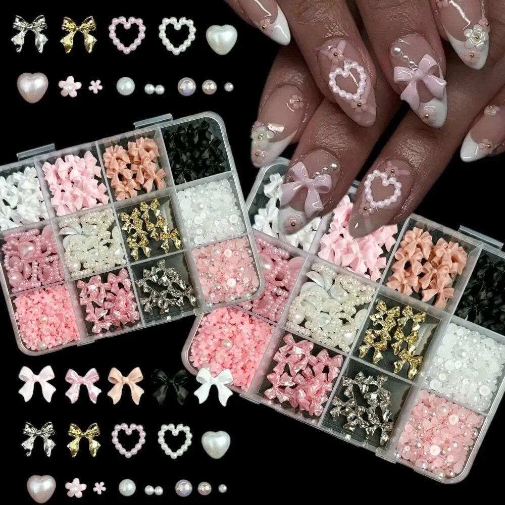 Nail Art Kit Resin Bow Charms Pearls Mixed Sizes DIY Manicure Set
