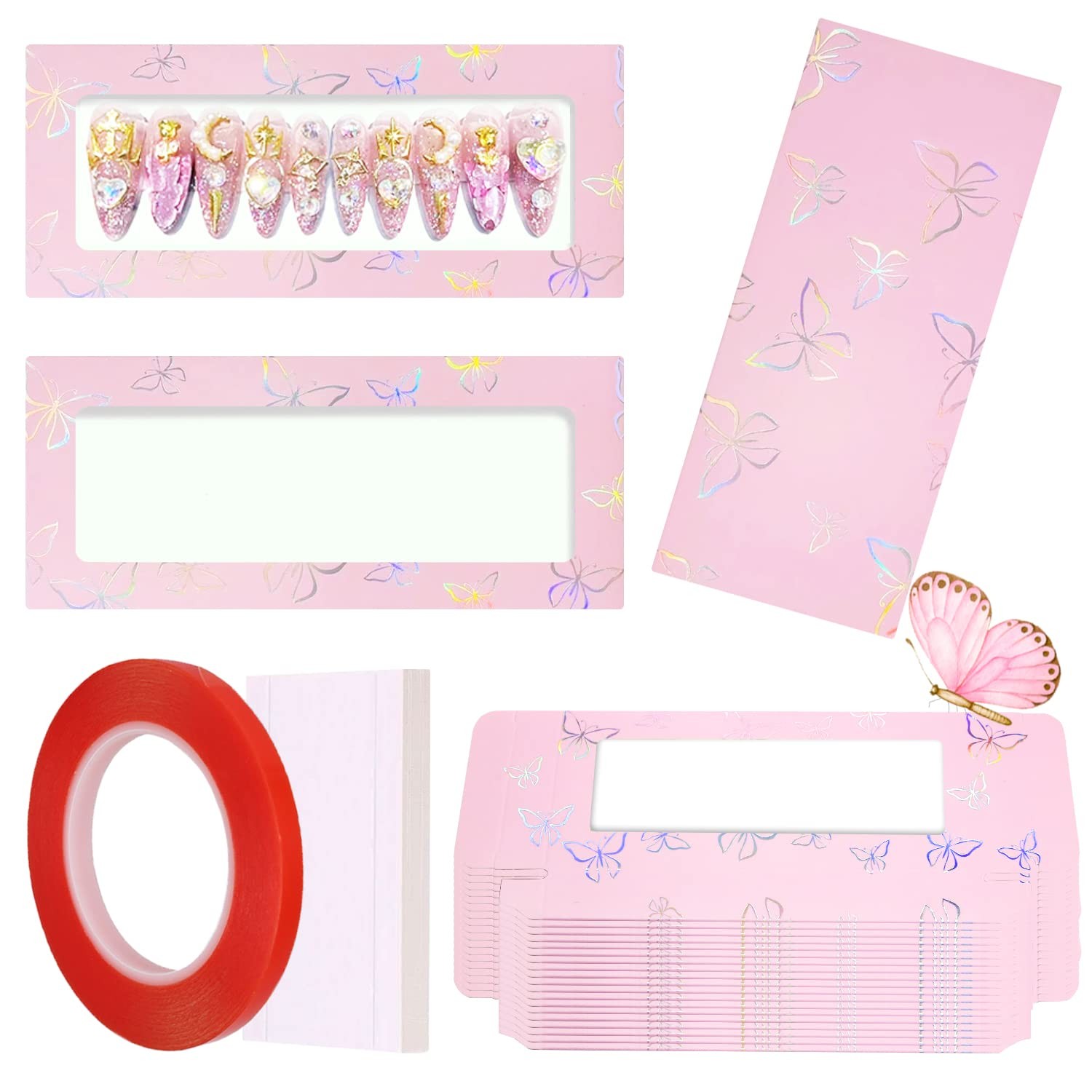 71 Pcs Empty Press on Nails Packaging Box 35 Pcs White Background Papers and …