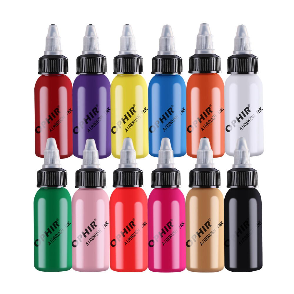 OPHIR 12 Colour Airbrush Nail Inks for Nail Stencil Art Polishing 30ML/Bottle