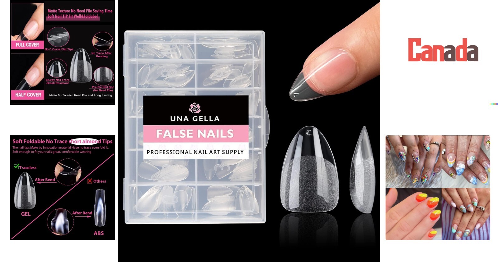 Clear Short Almond Nail Tips – 216pcs – Easy to Apply – No Trace – Long Lasting