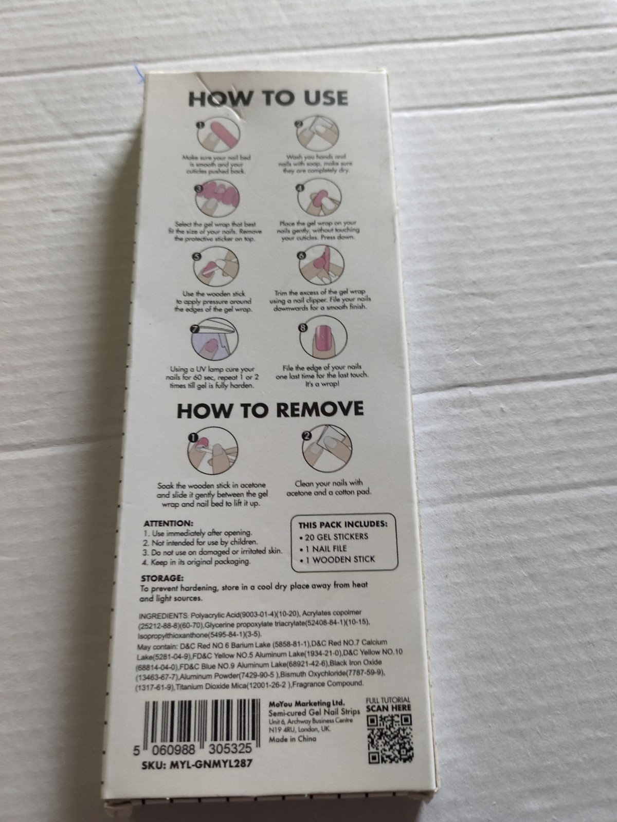 MOYOU LONDON Semi Cured Gel Nail Strips – 20 Pcs. Nail Wraps for Salon-Quality