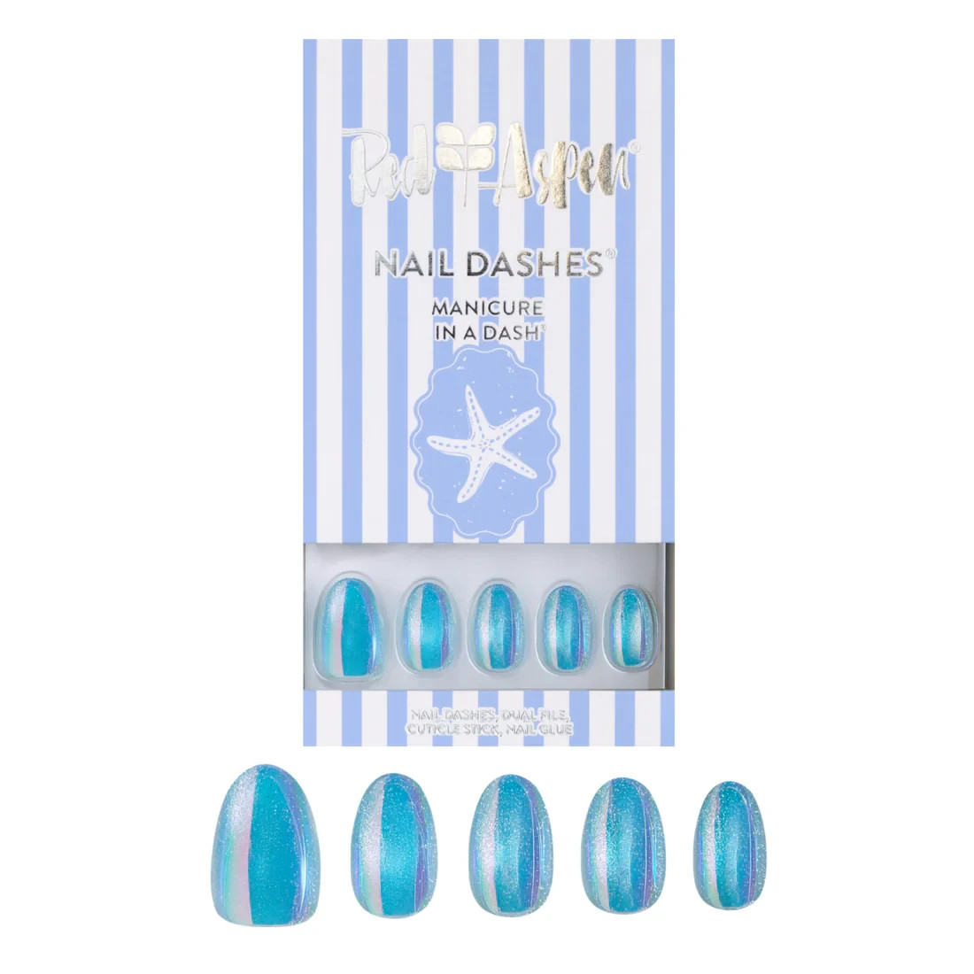 Red Aspen Bonnie’s Blue Bikini Blue Cat Eye Press On Nails Short Almond