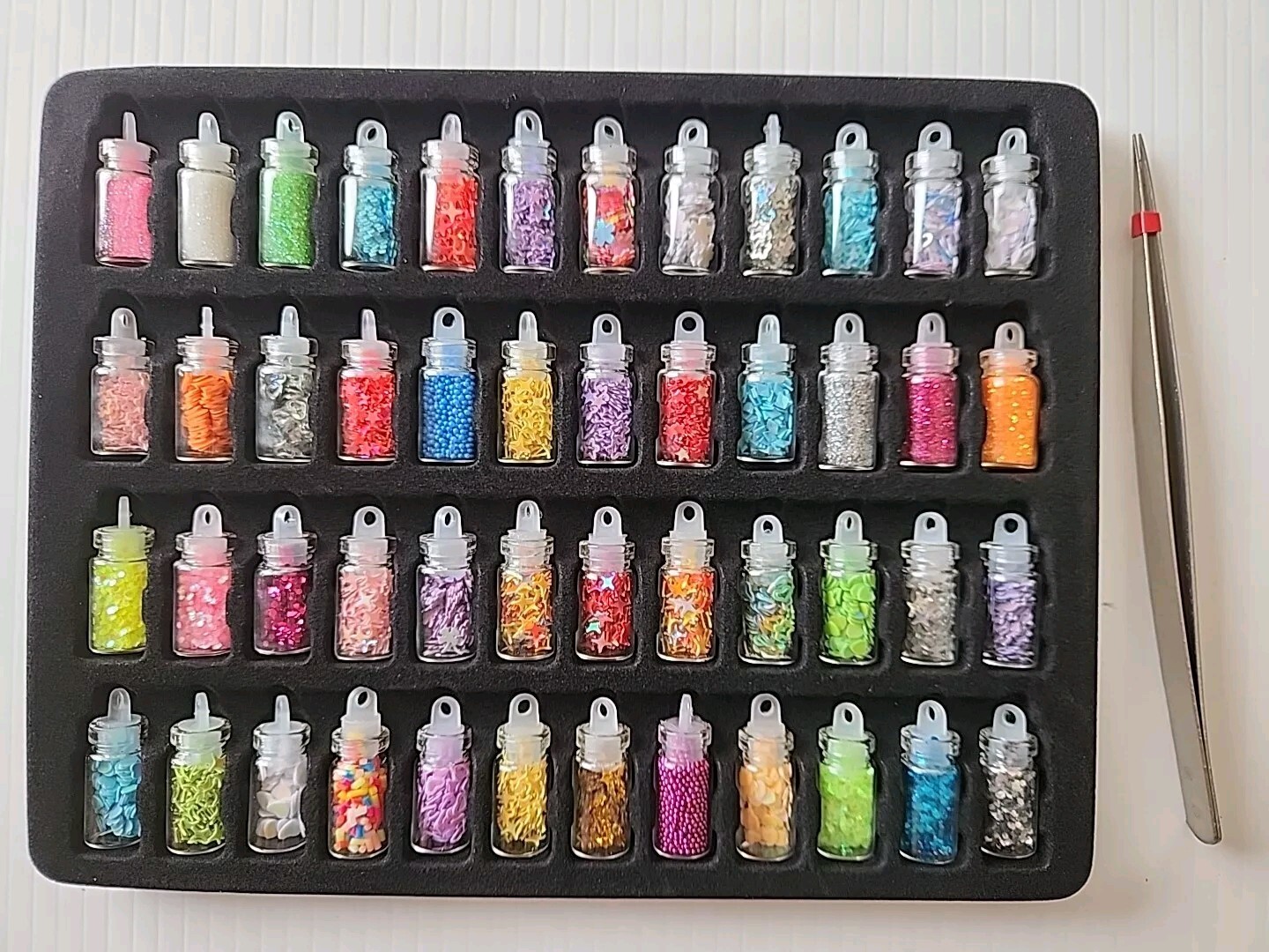 SHANY Cosmetics 3D Nail Art Decoration with Nail Art Tweezer 48 Mini Bottles