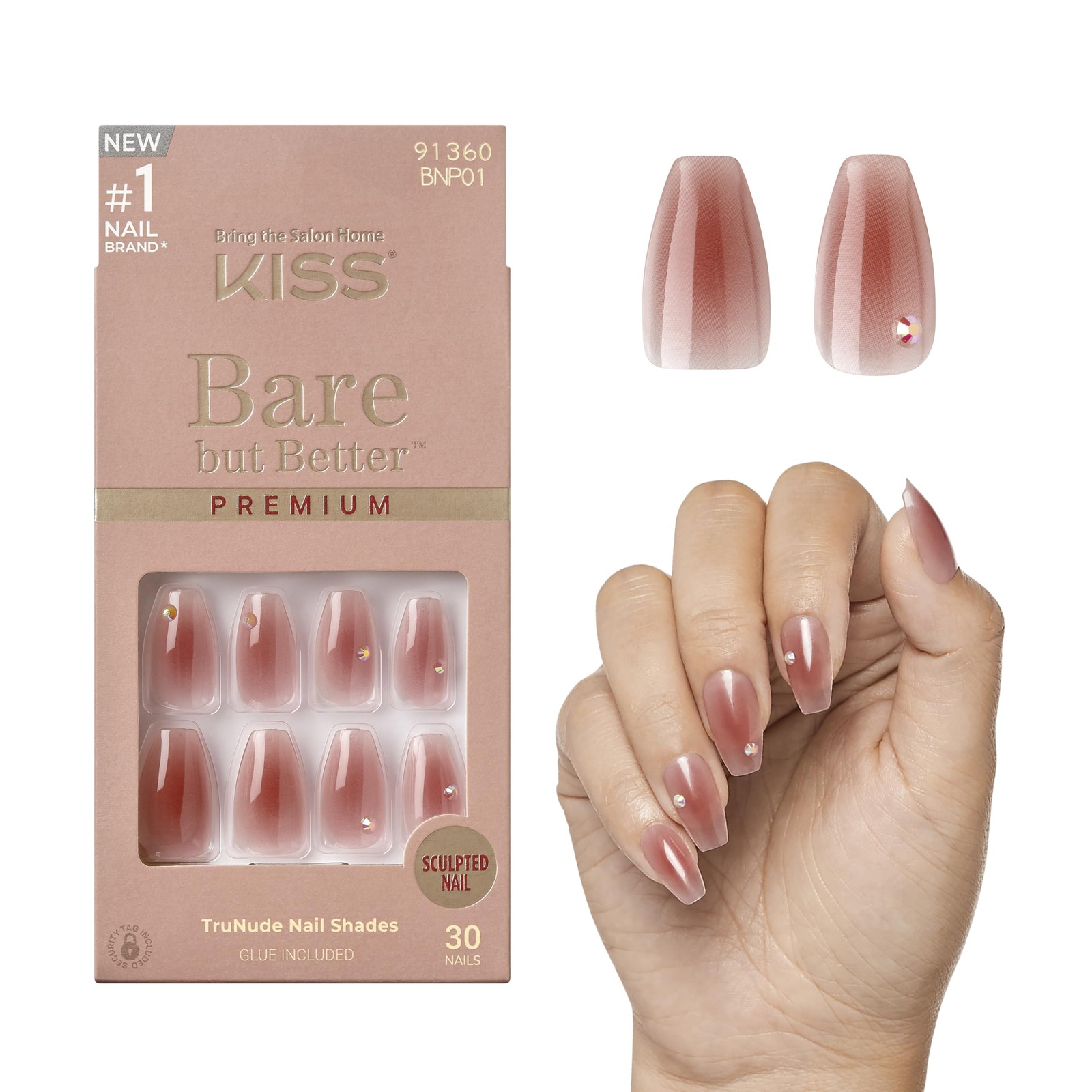 Kiss Bare But Better Natural Look Press On Nail Set Dark Pink 33 Count