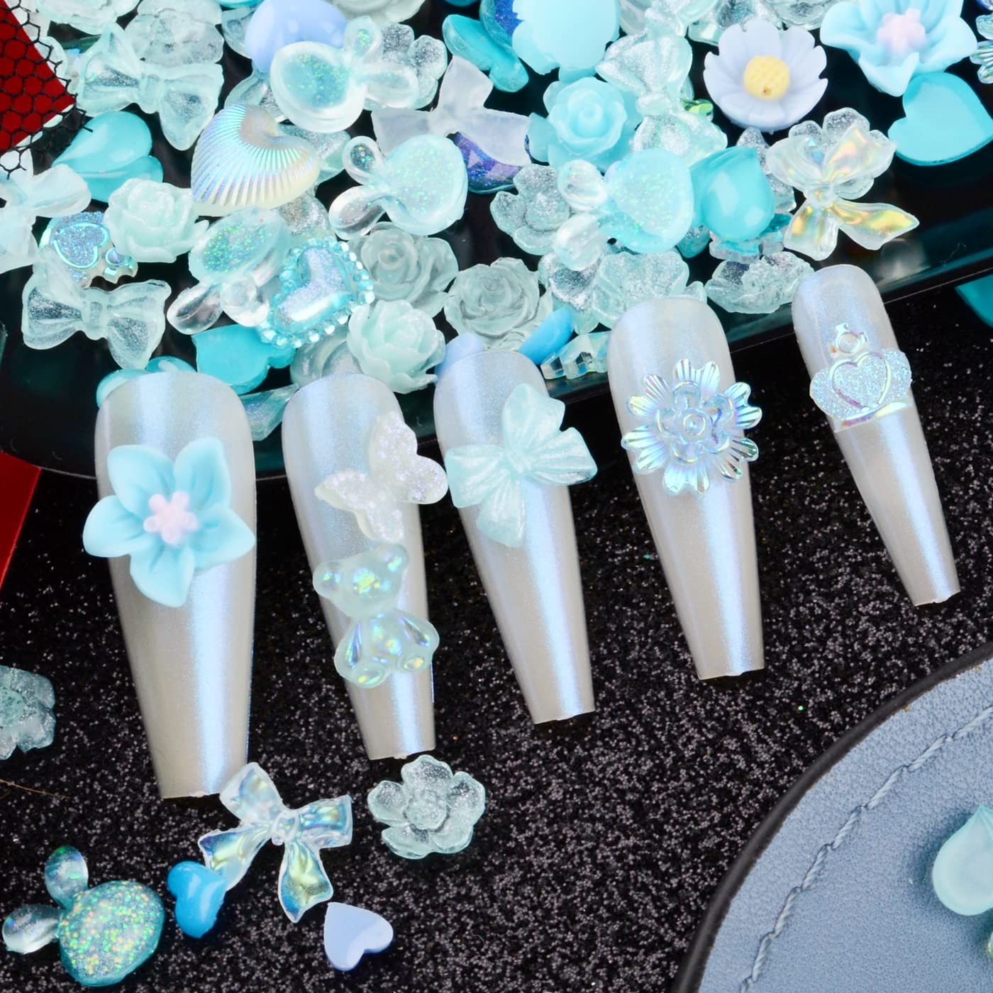 300pcs Nail Art Charms Kit,Over 100pcs Mixshape Resin Nail Gems and 100 pcs Mixe