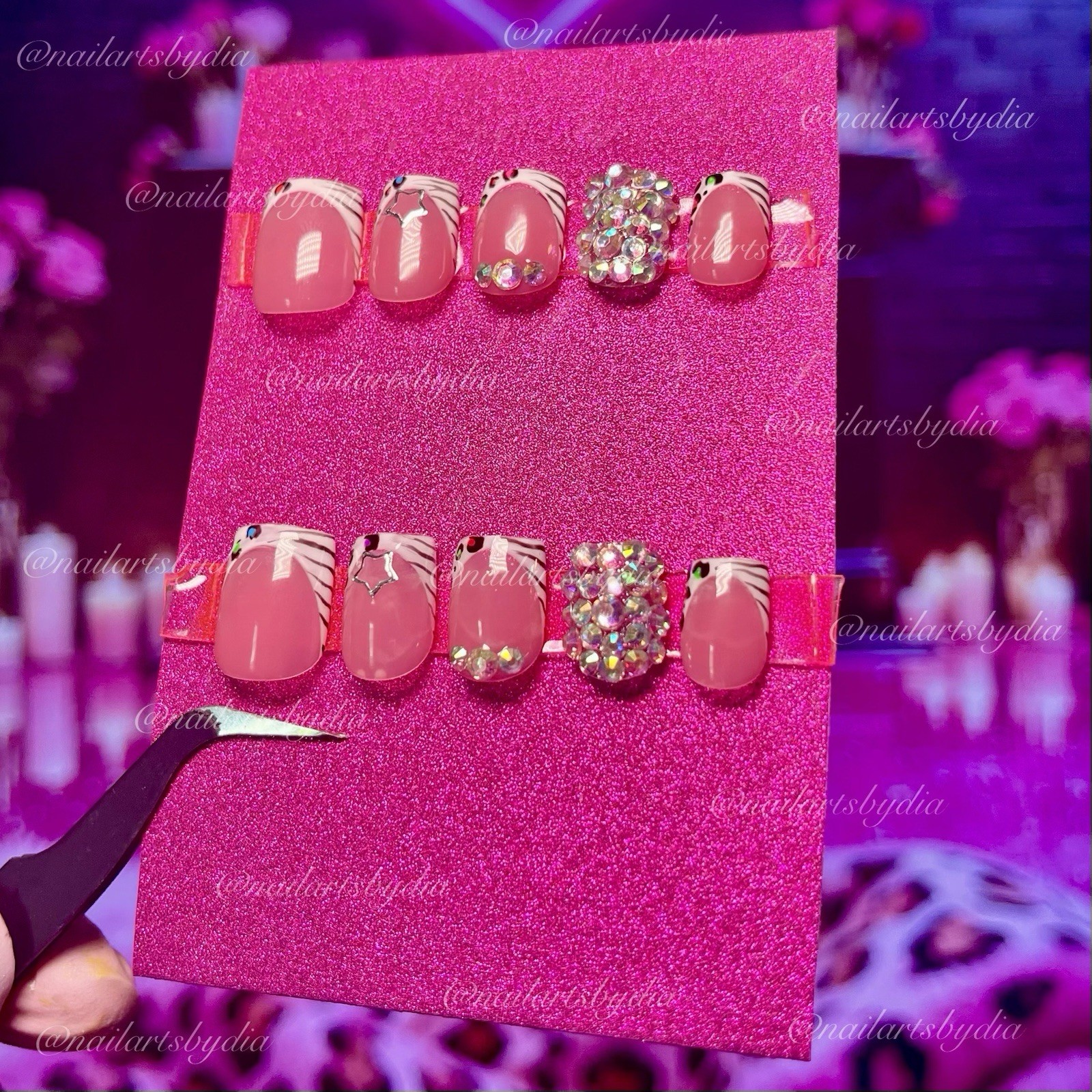 Authentic Nail Arts by Dia Short Square Press-On Nails Pink 3D Leopard