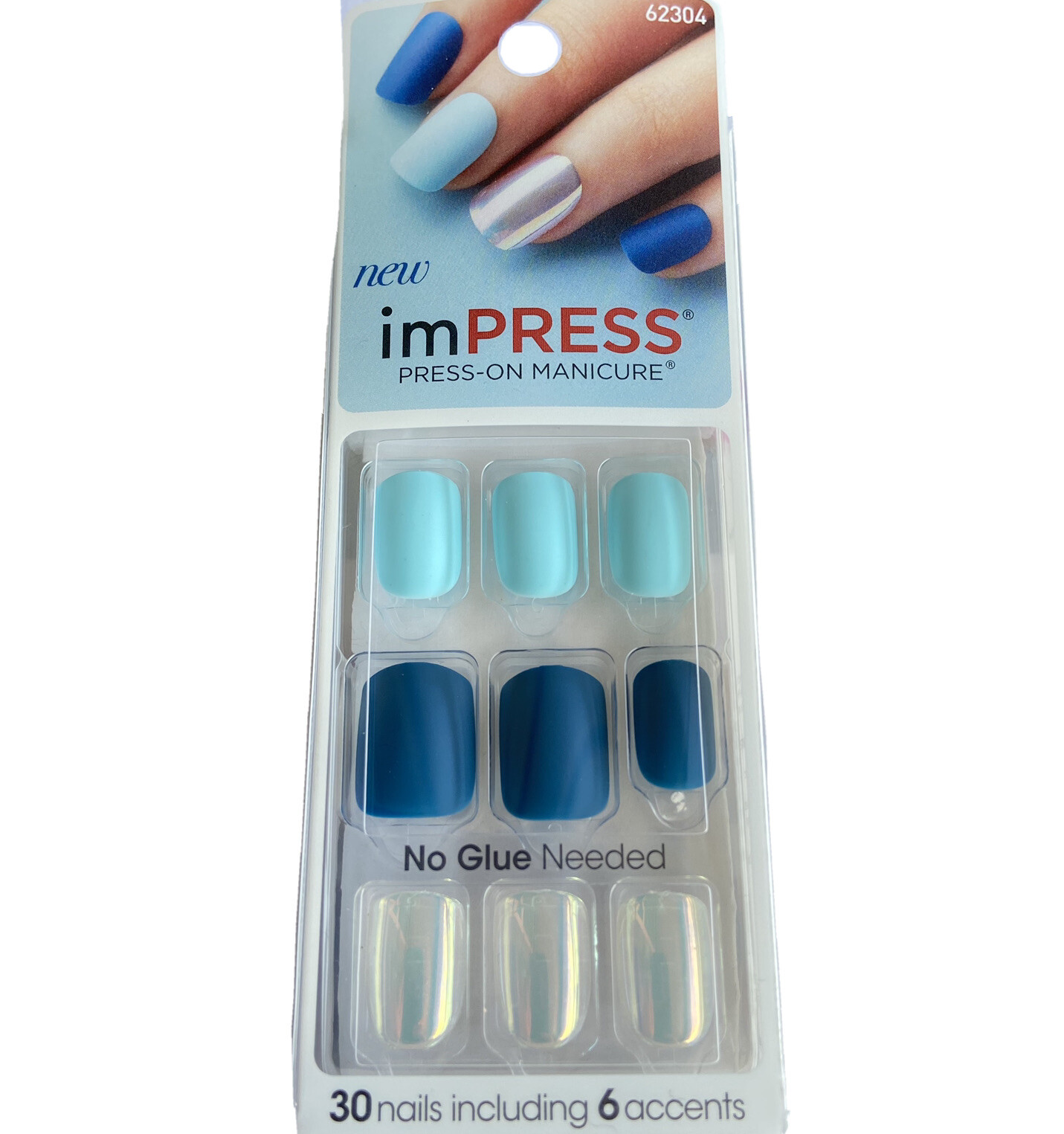 NEW Kiss Nails Impress Press On Manicure Short Gel Matte Blue Pearl White