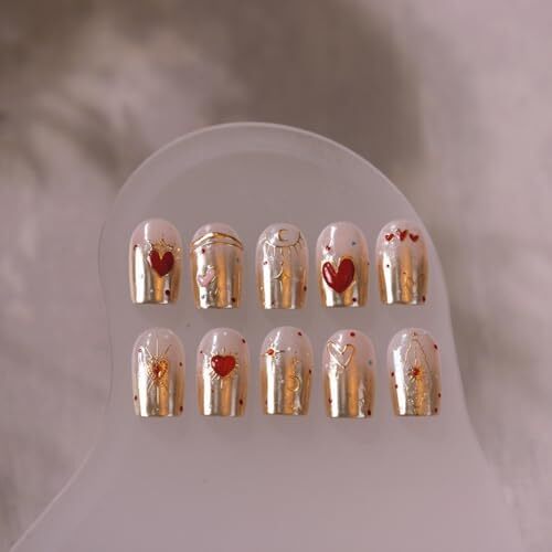 5D Embossed Gold Star Nail Stickers Red Heart Nail Decals Star Moon Style-23