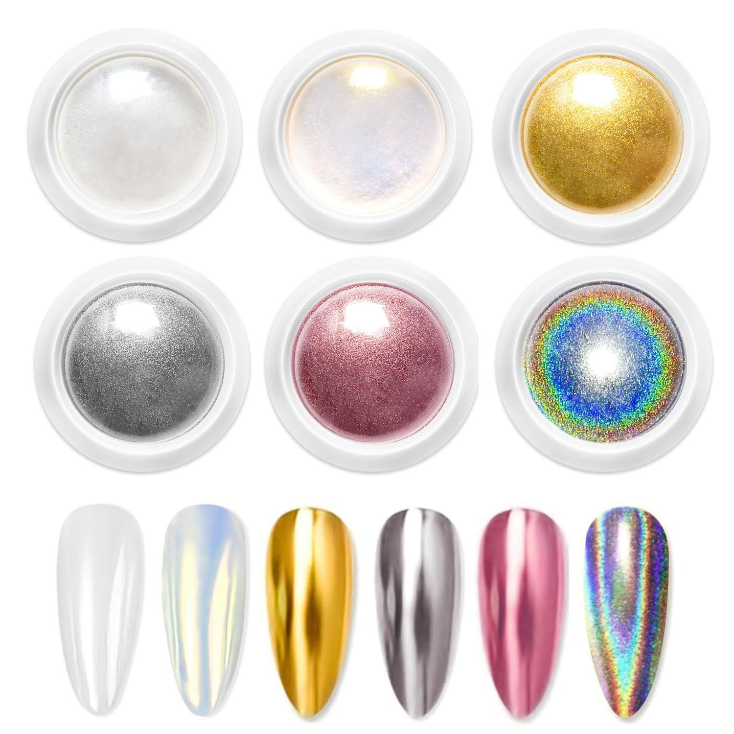 Ultra-Fine Chrome Nail Powder Set – 6 Vibrant Jars for Stunning Nail Designs
