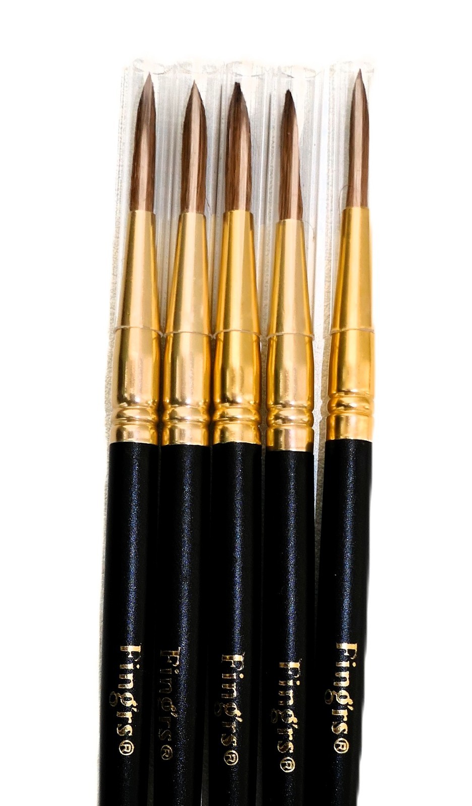 Fing’rs Fine Tip Acrylic Nail Art Brushes with Built‑In Cuticle Pusher Pack of 5