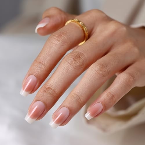 Milky White French Press on nails Christmas – Soft Gel 6-Gradient French