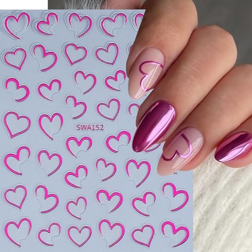 Mini Heart Nail Stickers Decals 12 Sheets 3D Valentine’s Day Nail Art Stickers