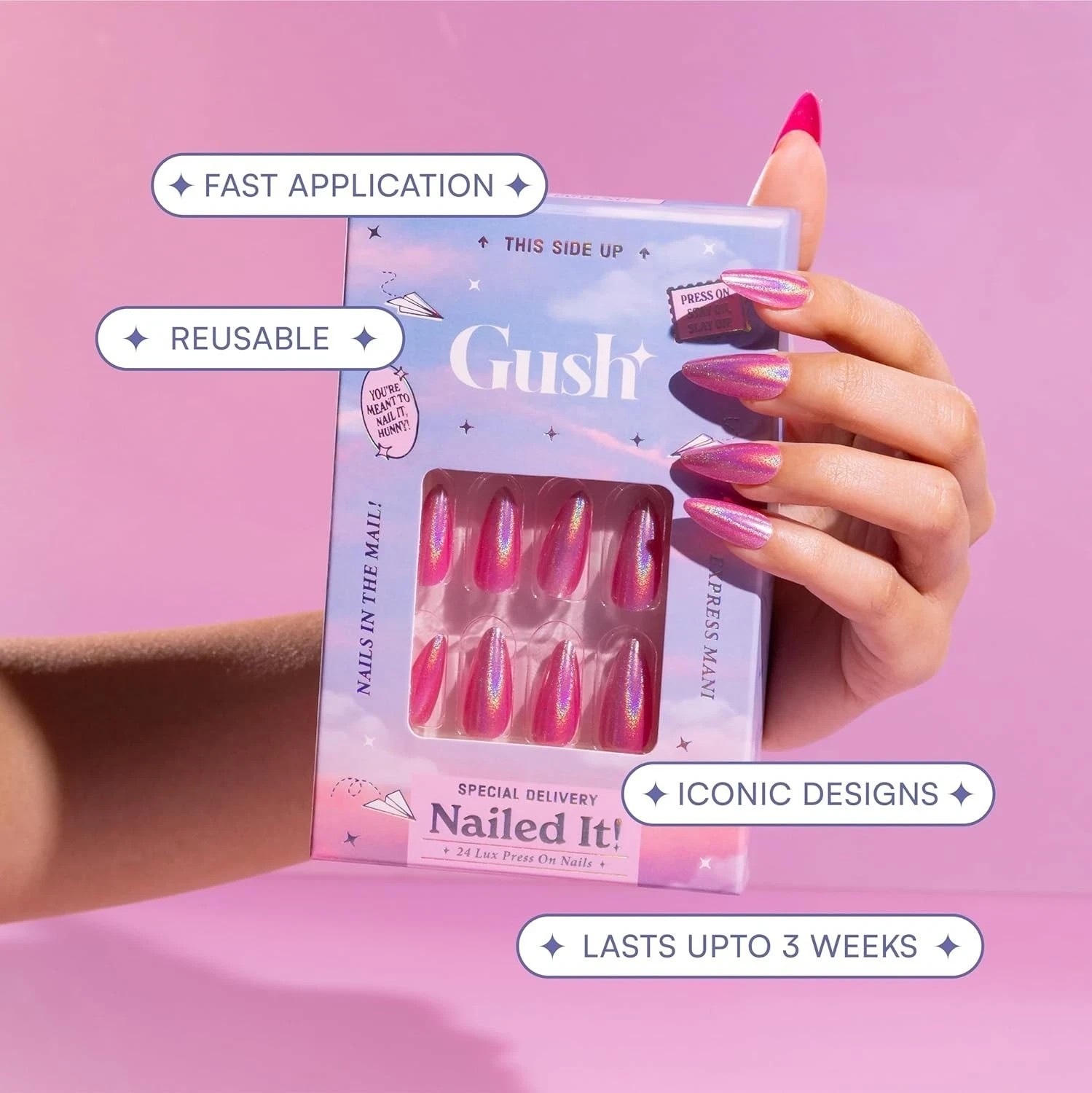 Gush Beauty Press On Nails | Reusable Nail Extensions | Artificial 24 Fake Nails