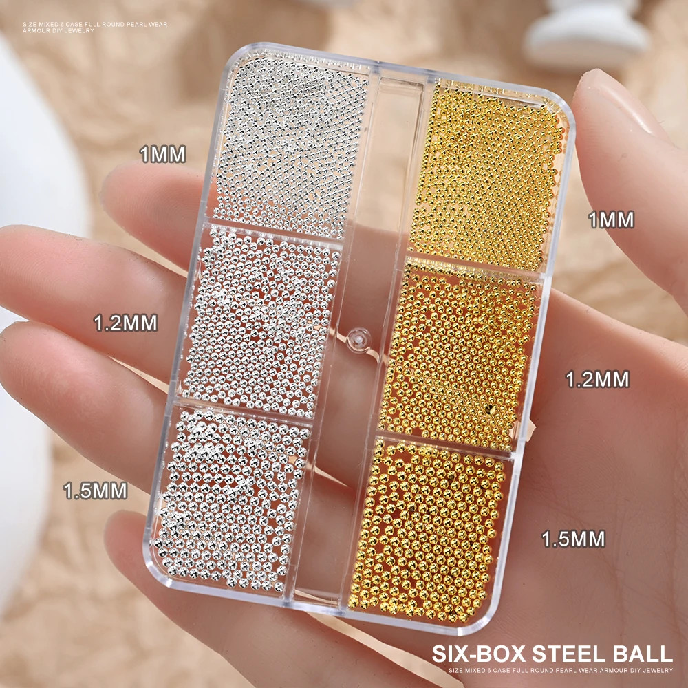 12Grids Mini Caviar Beads Nail Art Decorations Metal Gold/Silver Micro Ball Nail