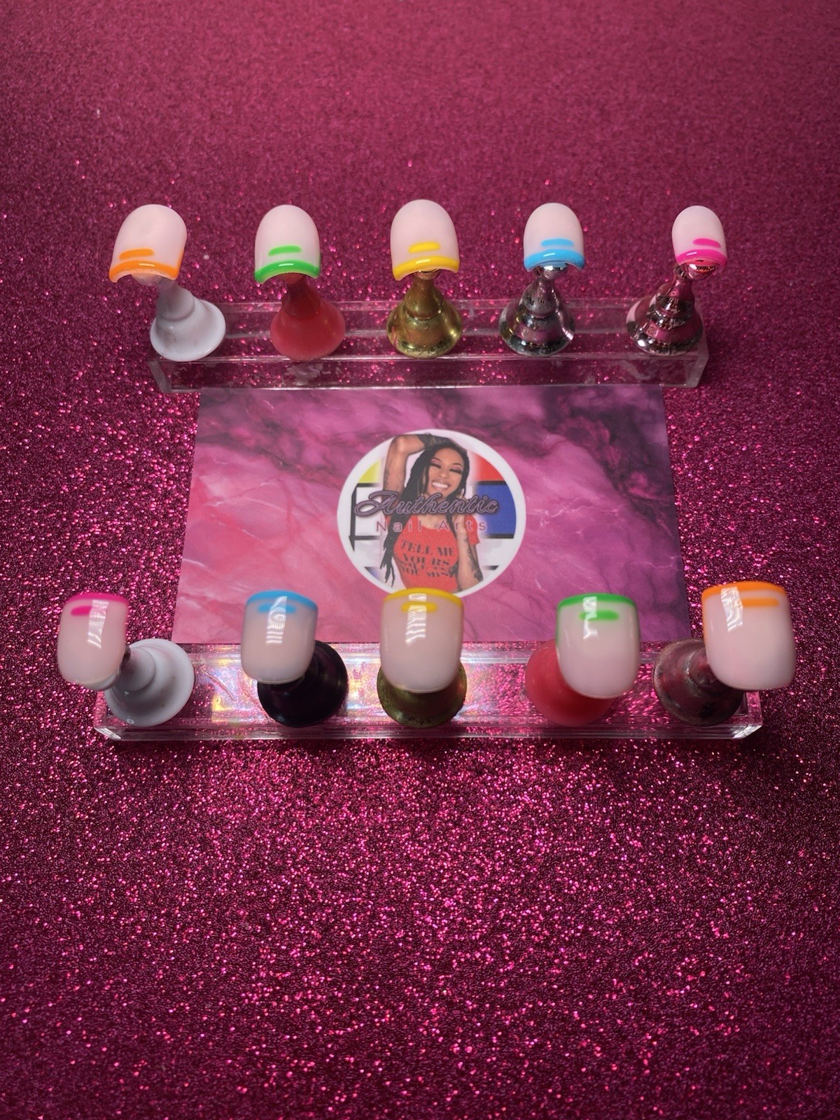 Square Press-On Nails Rainbow Shiny Multicolor Set