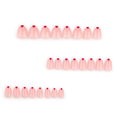 Valentine’s Day Press on Nails Short Almond Heart Fake style30-red heart almond