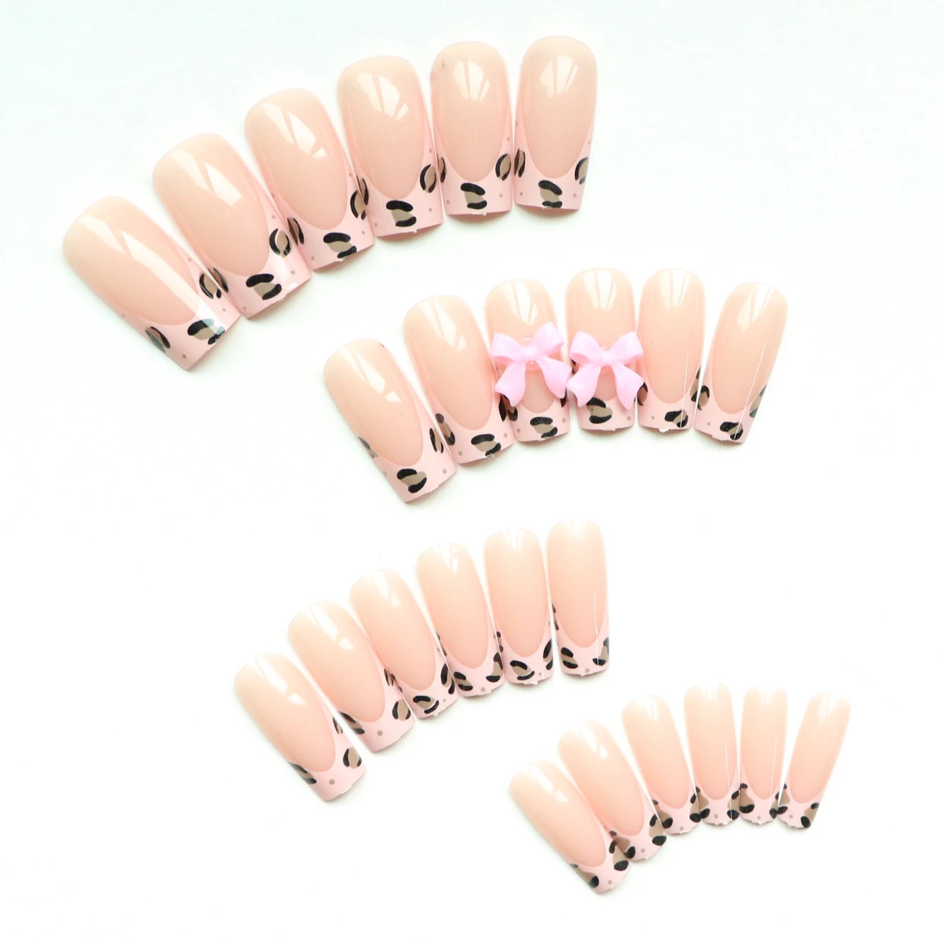 24Pcs Upgrade Your Look with Pink Leopard Print Bow Full Coverage False Nail Set