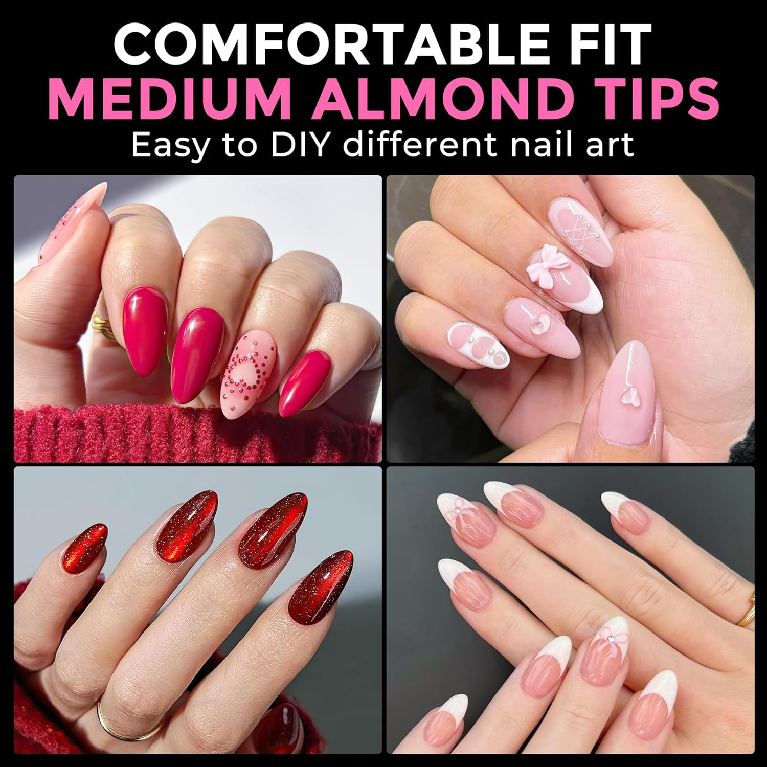 UNA GELLA Almond Fake Nails 216Pcs Medium Almond Press on Nails Pre-Shape Gel Na