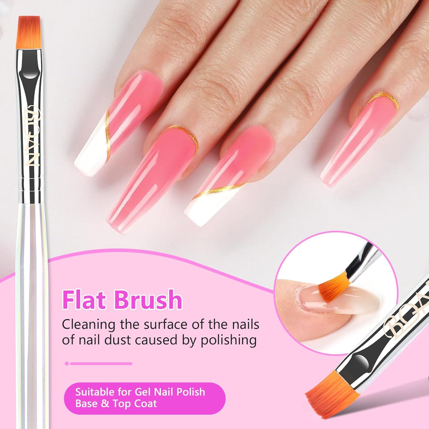 3 Pcs Nail Art Clean-Up Brushes Set – Flat, Oval, Fine Angled for DIY & Salon Us