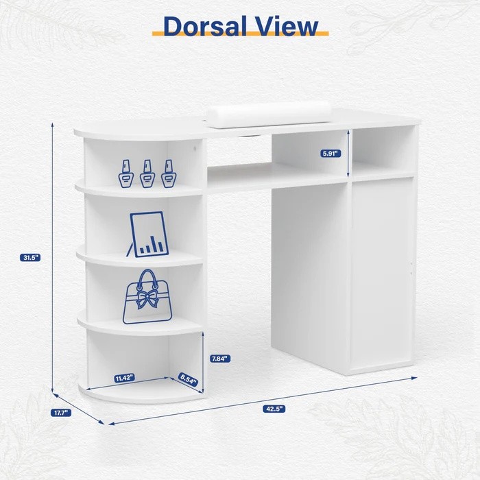 Manicure Table with Electric Dust Collector, Display Storage for Nail Technician