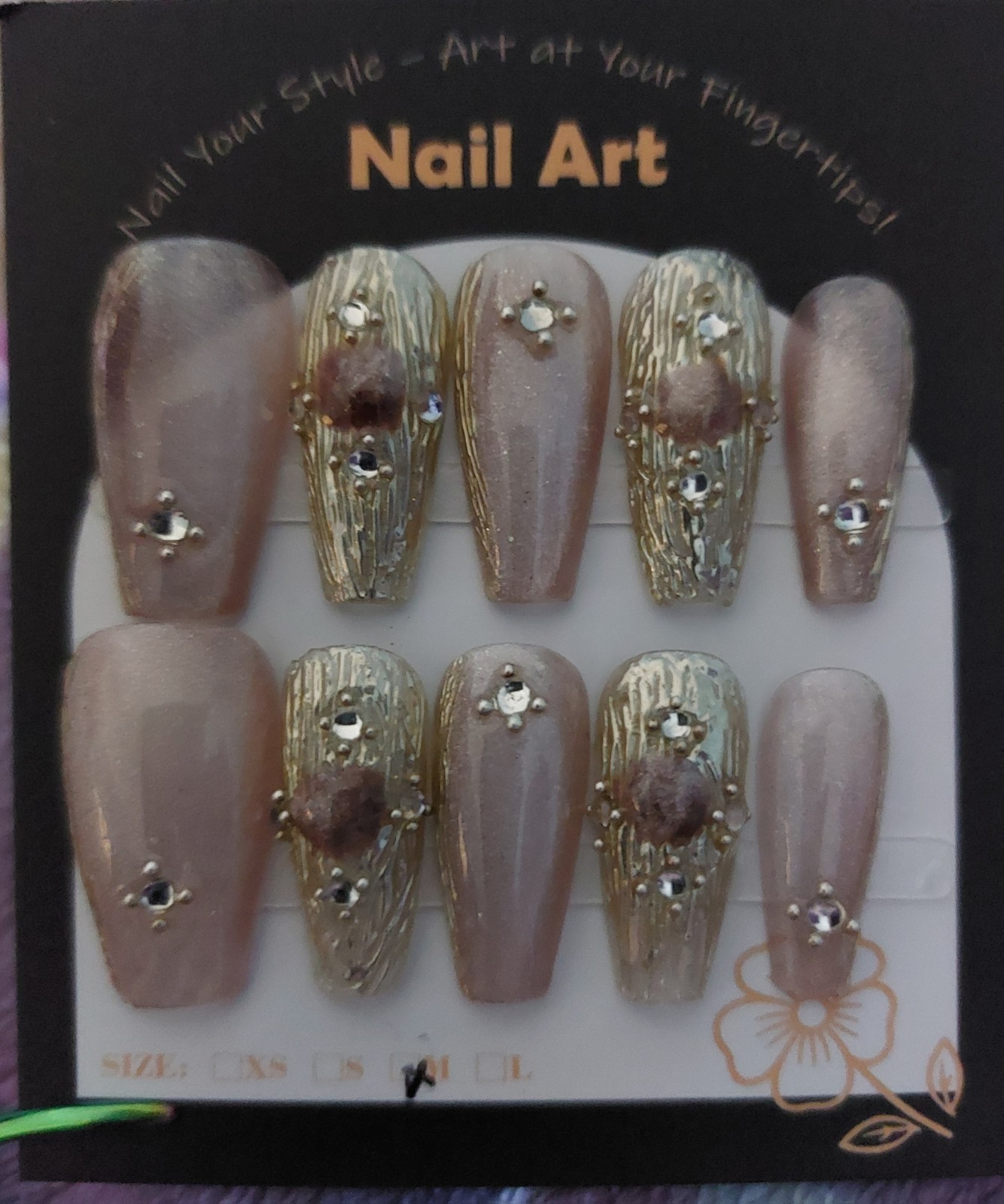 Press on nails, Handmade, nail art, size Medium, various lengths, lot of 3 sets
